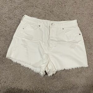 American Eagle Outfitters White Distressed Frayed Denim Super Stretch Mom Shorts